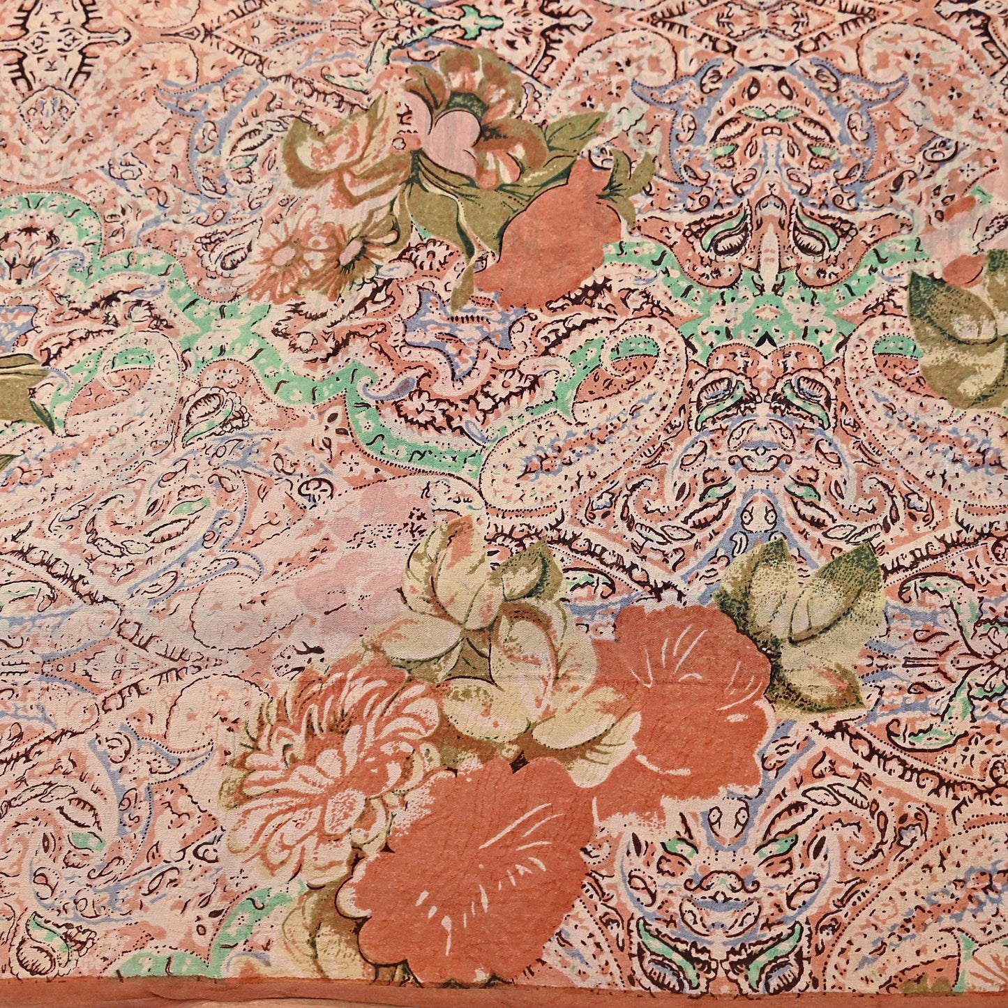 Indian Vintage Sari Beige & Almond 100% Pure Georgette Silk Block Printed Sarees Sewing 5yd Craft Soft Dress Designing for Crafting Abstract