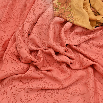 Indian Vintage Sari Peach Pure Silk Printed Sarees 5yd Sewing Craft Fabric Dress Making Soft Upcycle Quilting Crafting