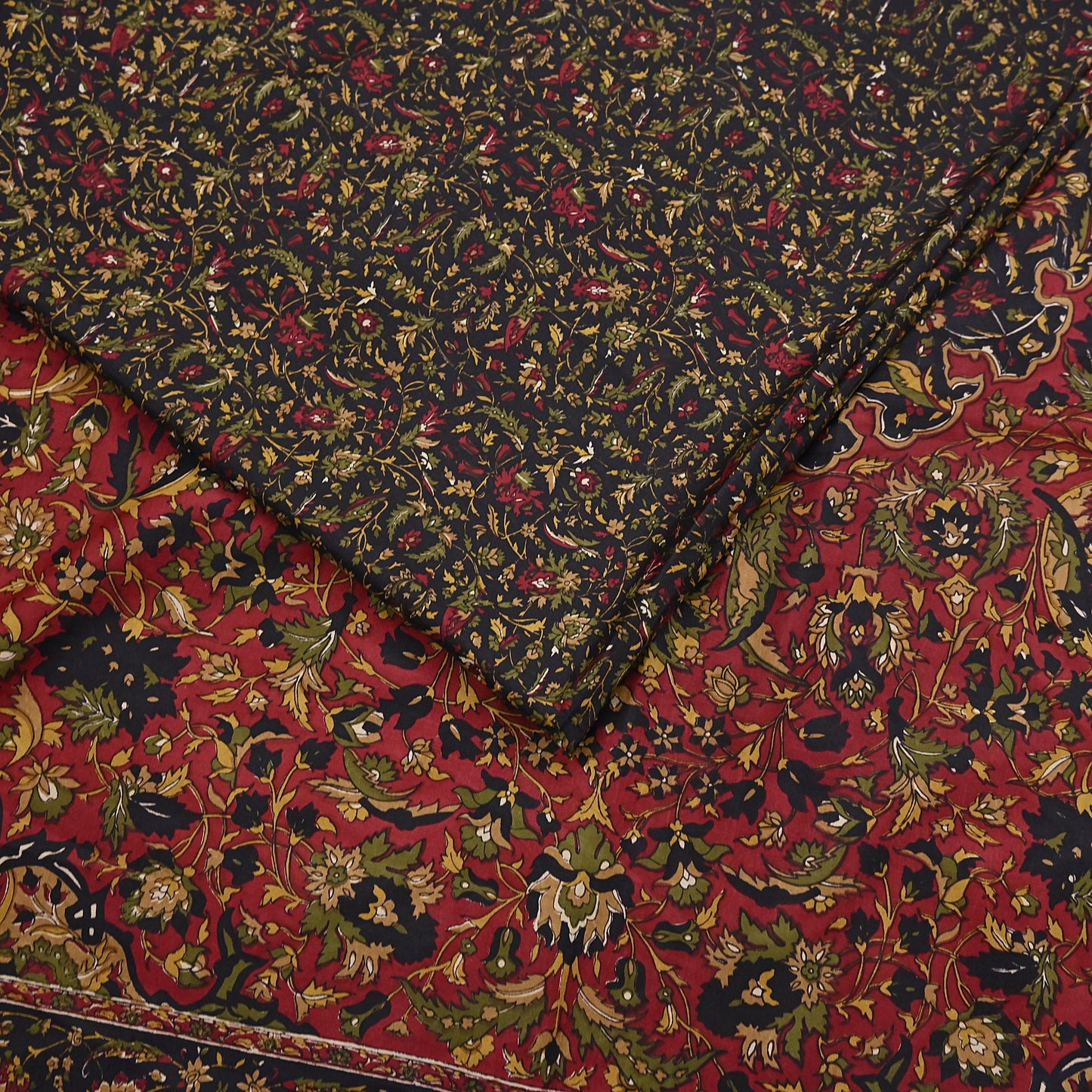 Indian Vintage Red & Black Pure Silk Printed Saree 6Yards Soft Floral Fabric for Dressmaking, Quilting, Crafting, Sewing, Dress Making