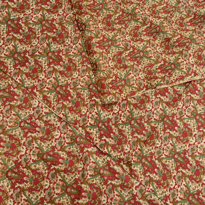 Indian Vintage Sari Beige & Red 100% Pure Silk Block Printed Sarees 6yd Craft Fabric Sewing Soft Dress Making Quilting Crafting Upcycle