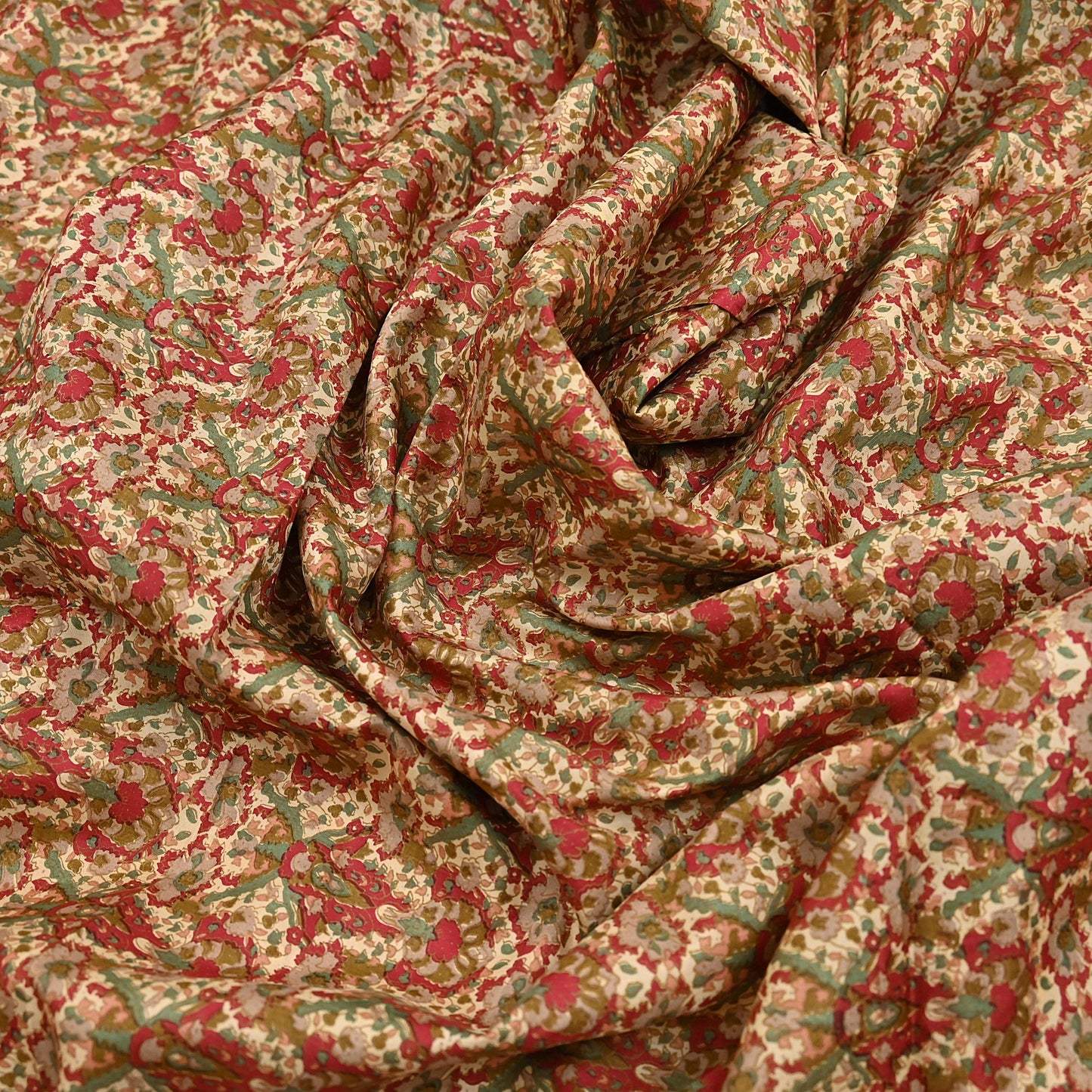 Indian Vintage Sari Beige & Red 100% Pure Silk Block Printed Sarees 6yd Craft Fabric Sewing Soft Dress Making Quilting Crafting Upcycle