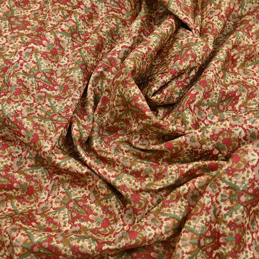 Indian Vintage Sari Beige & Red 100% Pure Silk Block Printed Sarees 6yd Craft Fabric Sewing Soft Dress Making Quilting Crafting Upcycle