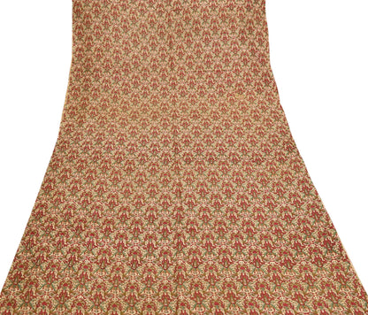 Indian Vintage Sari Beige & Red 100% Pure Silk Block Printed Sarees 6yd Craft Fabric Sewing Soft Dress Making Quilting Crafting Upcycle
