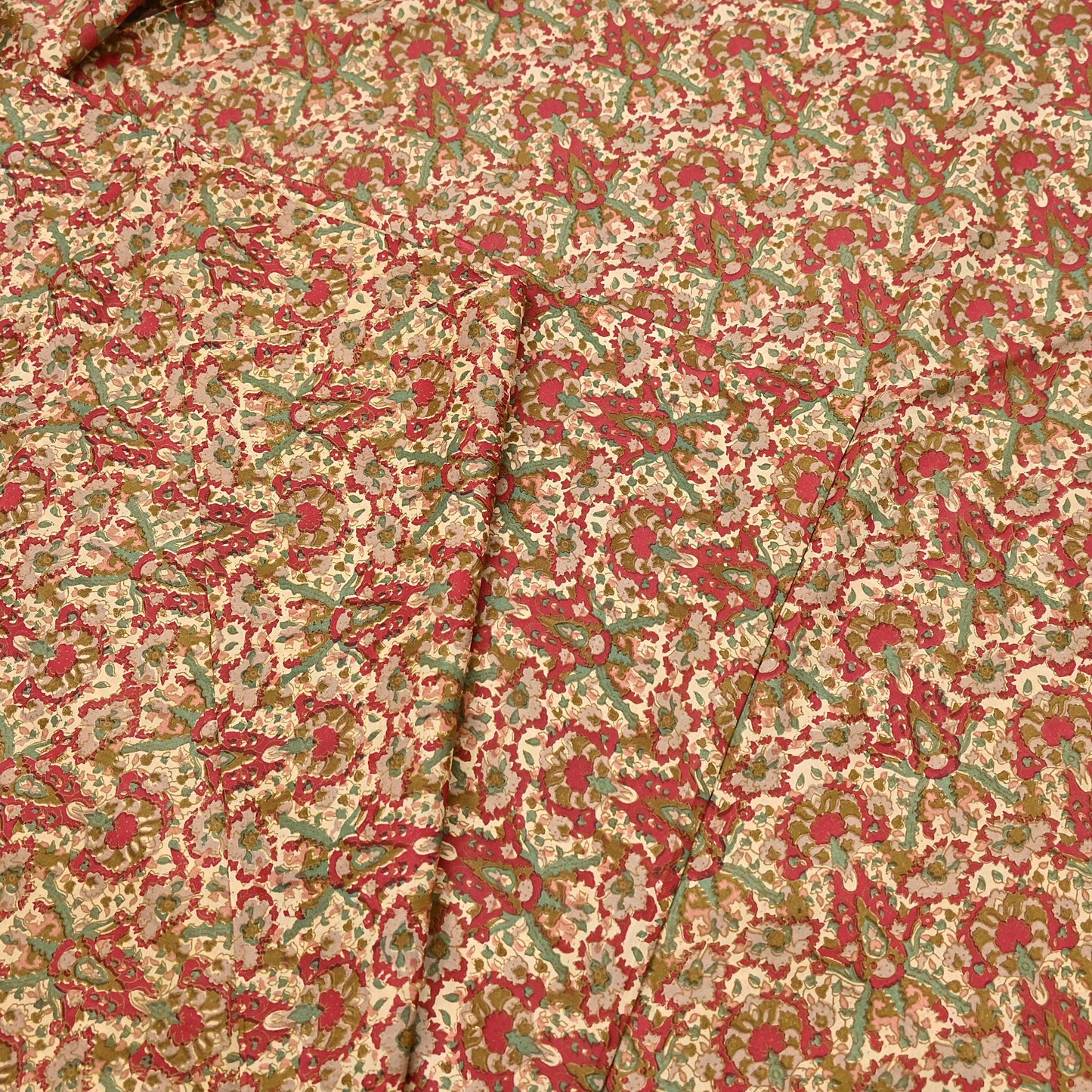 Indian Vintage Sari Beige & Red 100% Pure Silk Block Printed Sarees 6yd Craft Fabric Sewing Soft Dress Making Quilting Crafting Upcycle