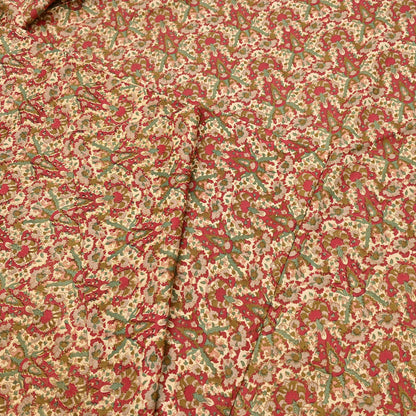 Indian Vintage Sari Beige & Red 100% Pure Silk Block Printed Sarees 6yd Craft Fabric Sewing Soft Dress Making Quilting Crafting Upcycle