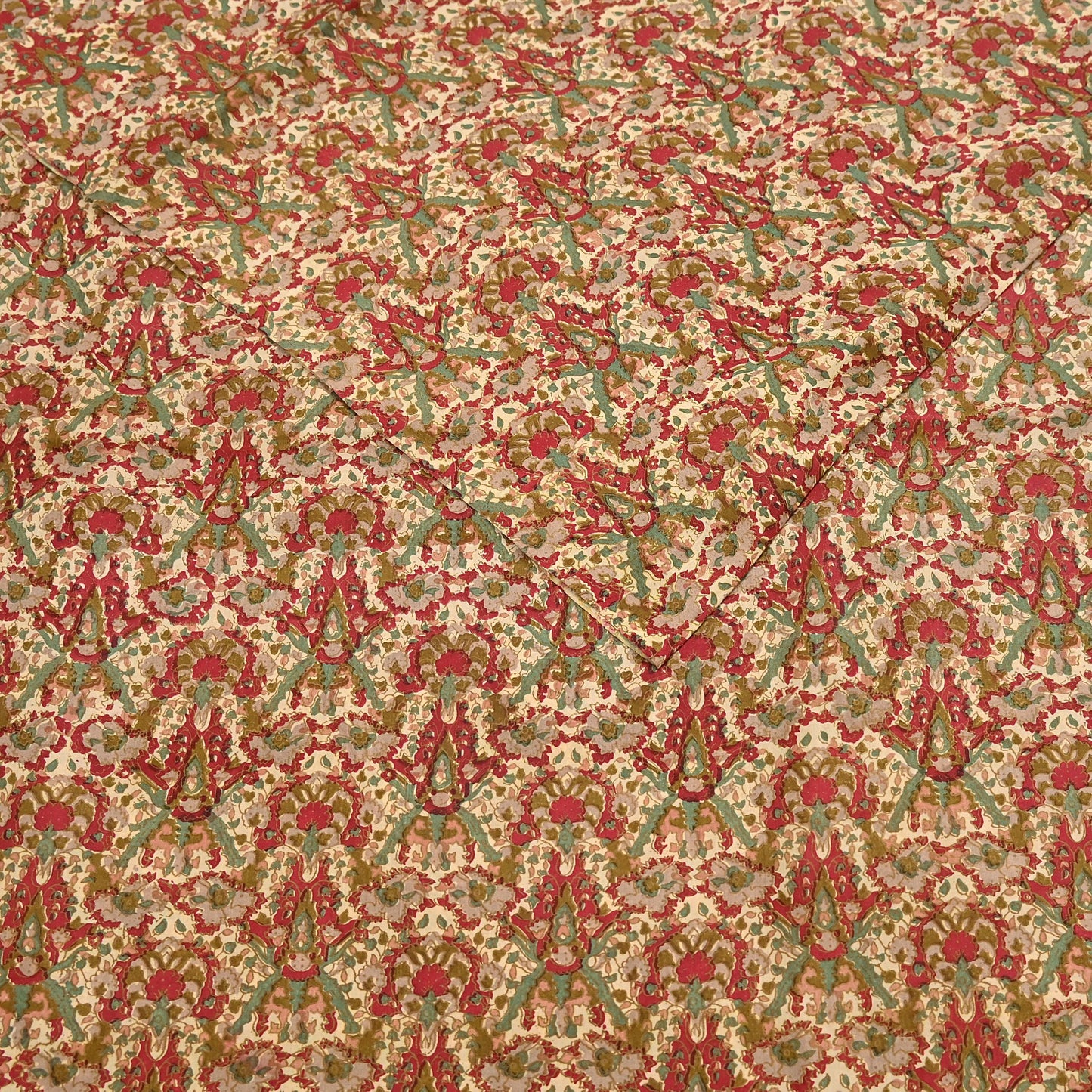 Indian Vintage Sari Beige & Red 100% Pure Silk Block Printed Sarees 6yd Craft Fabric Sewing Soft Dress Making Quilting Crafting Upcycle