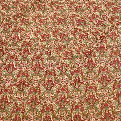 Indian Vintage Sari Beige & Red 100% Pure Silk Block Printed Sarees 6yd Craft Fabric Sewing Soft Dress Making Quilting Crafting Upcycle