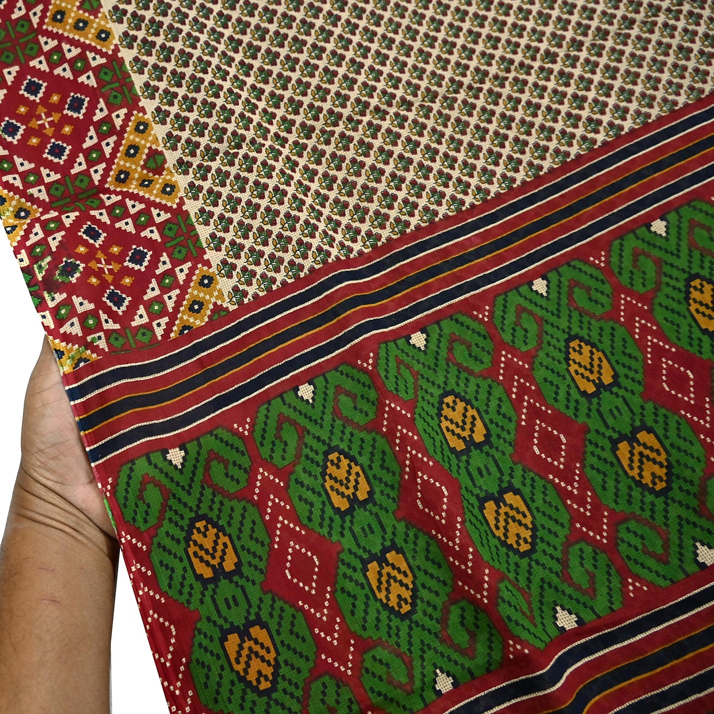 Indian Vintage Beige & red Saree Printed 100% Pure Cotton Sari Craft Fabric 5Yd Soft Sewing Sarong Wrap Dress Making Quilting