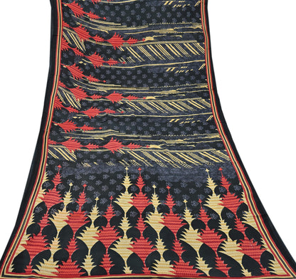 Indian Vintage Sari Gray & Black Printed Pure Cotton Sarees Fabric Floral 5Yd Sarong Wrap Boho Fabric Kimono Soft Dress making Crafting