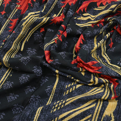 Indian Vintage Sari Gray & Black Printed Pure Cotton Sarees Fabric Floral 5Yd Sarong Wrap Boho Fabric Kimono Soft Dress making Crafting