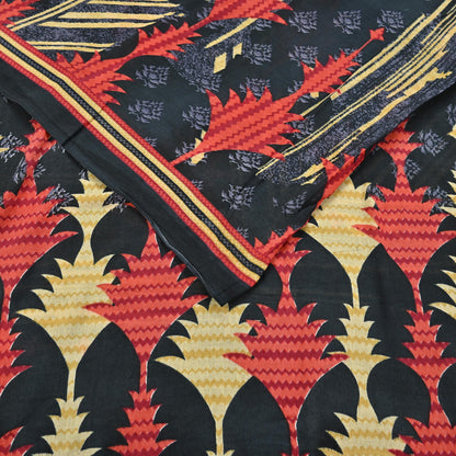 Indian Vintage Sari Gray & Black Printed Pure Cotton Sarees Fabric Floral 5Yd Sarong Wrap Boho Fabric Kimono Soft Dress making Crafting
