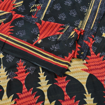 Indian Vintage Sari Gray & Black Printed Pure Cotton Sarees Fabric Floral 5Yd Sarong Wrap Boho Fabric Kimono Soft Dress making Crafting
