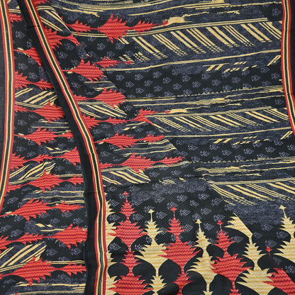 Indian Vintage Sari Gray & Black Printed Pure Cotton Sarees Fabric Floral 5Yd Sarong Wrap Boho Fabric Kimono Soft Dress making Crafting