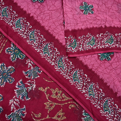 Indian Vintage Sari Pink & Red Batik Printed Saree 100% Pure Cotton 5Yd Craft Fabric Soft Sewing Sarong Wrap Boho Quilting Dress Making