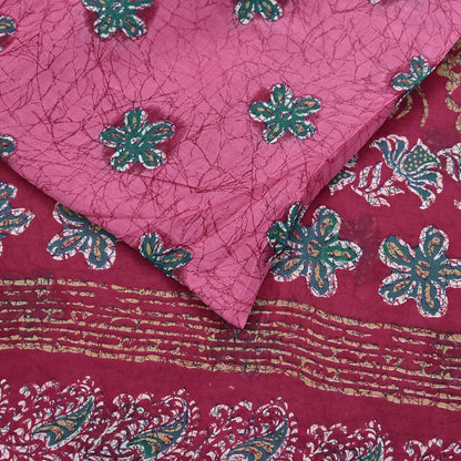 Indian Vintage Sari Pink & Red Batik Printed Saree 100% Pure Cotton 5Yd Craft Fabric Soft Sewing Sarong Wrap Boho Quilting Dress Making
