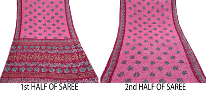 Indian Vintage Sari Pink & Red Batik Printed Saree 100% Pure Cotton 5Yd Craft Fabric Soft Sewing Sarong Wrap Boho Quilting Dress Making