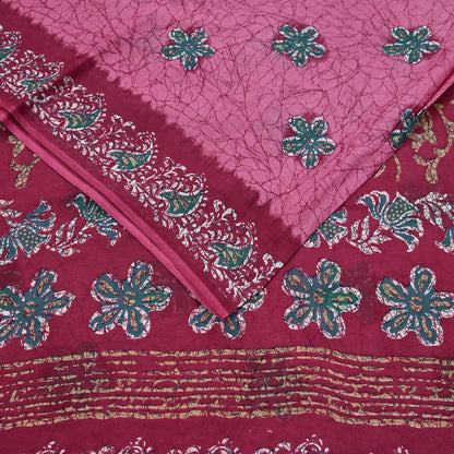 Indian Vintage Sari Pink & Red Batik Printed Saree 100% Pure Cotton 5Yd Craft Fabric Soft Sewing Sarong Wrap Boho Quilting Dress Making