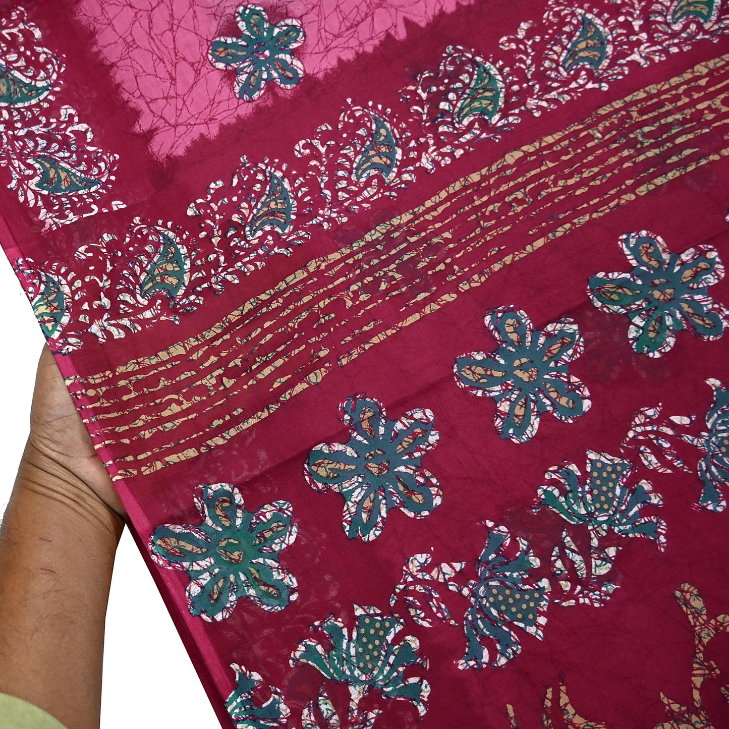 Indian Vintage Sari Pink & Red Batik Printed Saree 100% Pure Cotton 5Yd Craft Fabric Soft Sewing Sarong Wrap Boho Quilting Dress Making