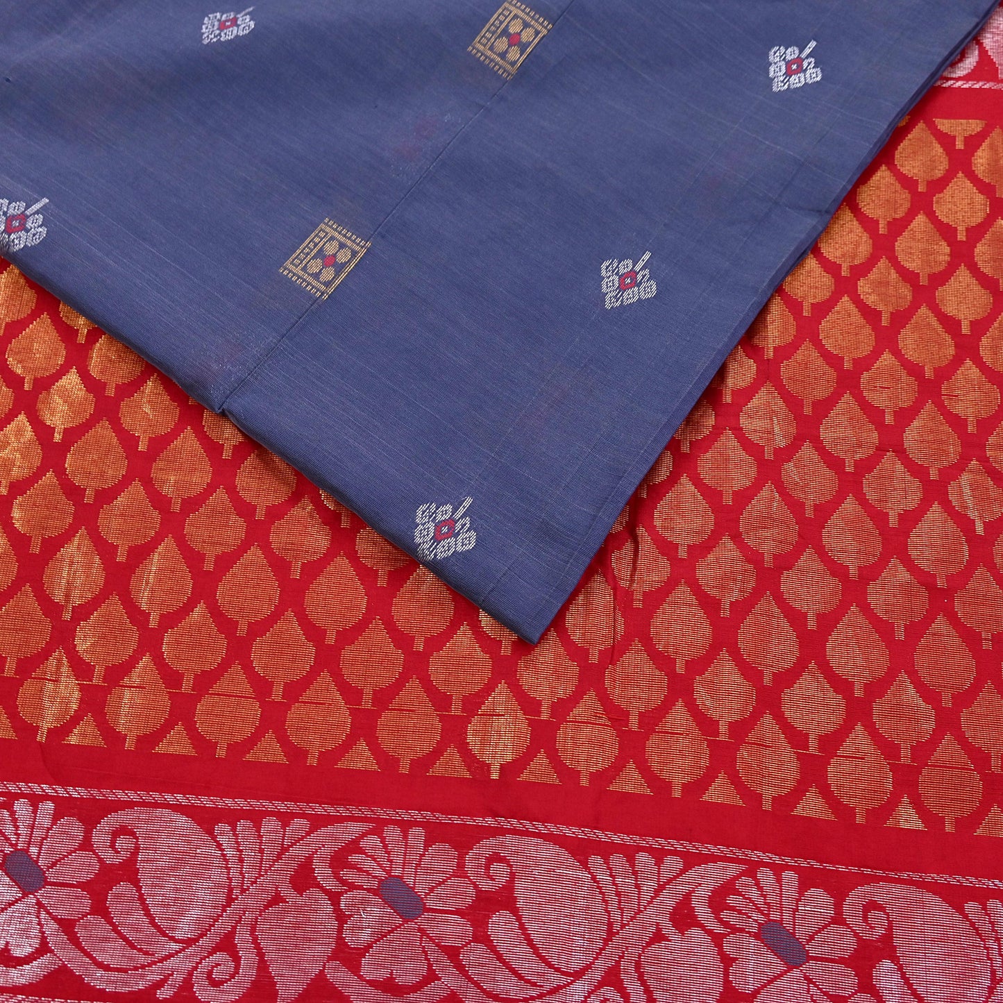 Indian Vintage Sari Red & Gray Artificial Silk Hand Woven Brocade Sarees 5yd Ethnic Craft Fabric Sewing Wedding Sarees Dress making Crafting