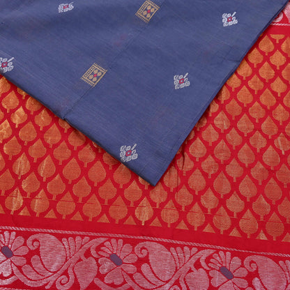 Indian Vintage Sari Red & Gray Artificial Silk Hand Woven Brocade Sarees 5yd Ethnic Craft Fabric Sewing Wedding Sarees Dress making Crafting