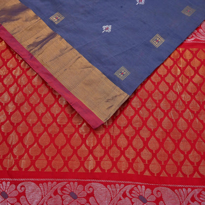 Indian Vintage Sari Red & Gray Artificial Silk Hand Woven Brocade Sarees 5yd Ethnic Craft Fabric Sewing Wedding Sarees Dress making Crafting