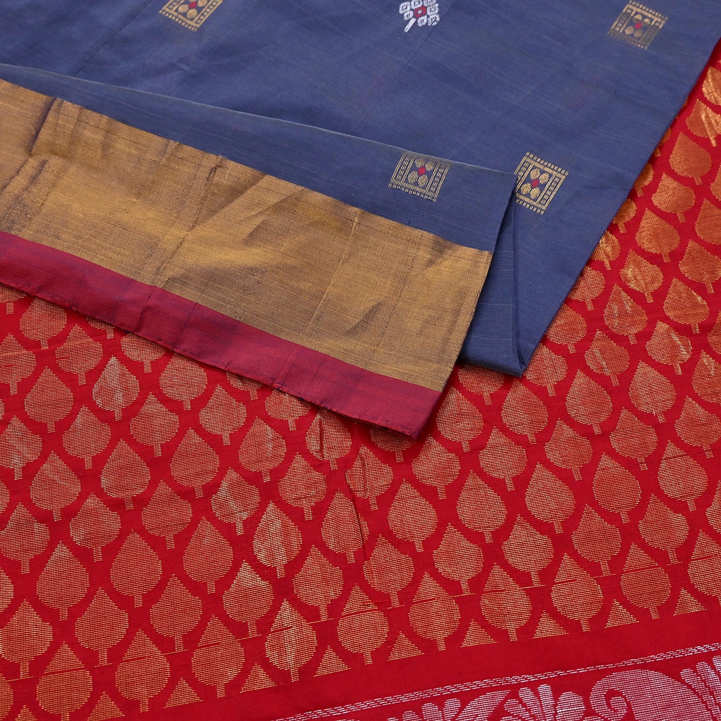 Indian Vintage Sari Red & Gray Artificial Silk Hand Woven Brocade Sarees 5yd Ethnic Craft Fabric Sewing Wedding Sarees Dress making Crafting