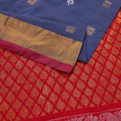 Indian Vintage Sari Red & Gray Artificial Silk Hand Woven Brocade Sarees 5yd Ethnic Craft Fabric Sewing Wedding Sarees Dress making Crafting