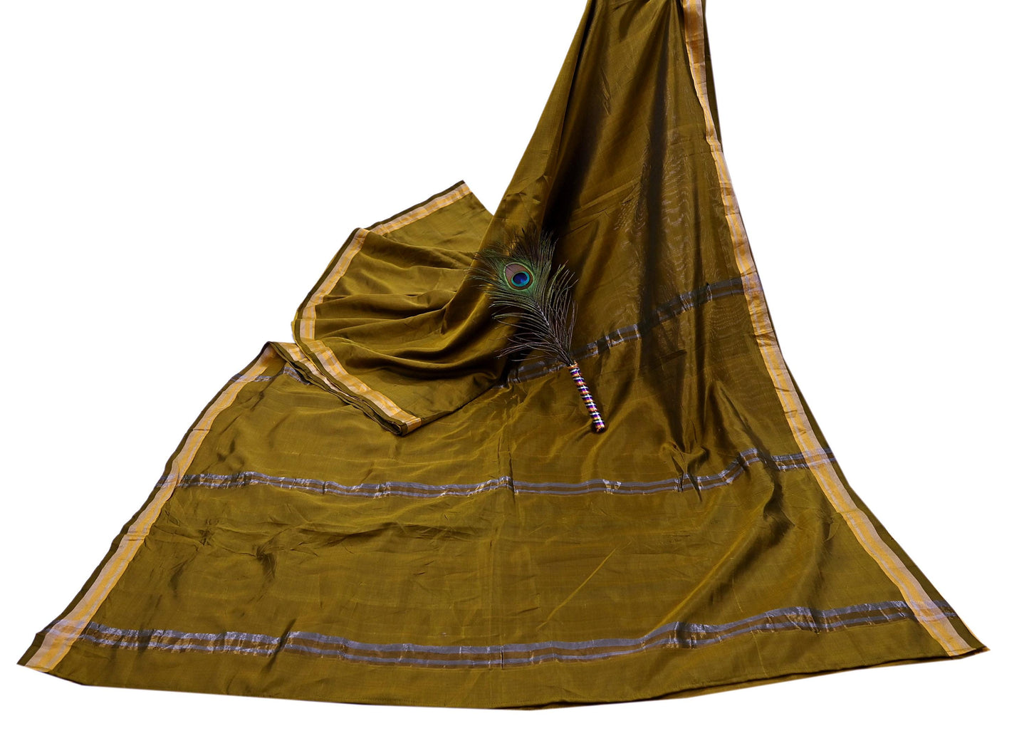 Indian Vintage Sari Green Mysore Silk Woven Sarees Craft Fabric 5Yd Ethnic South silk Dress Making Crafting Upcycle Quilting Zari Border