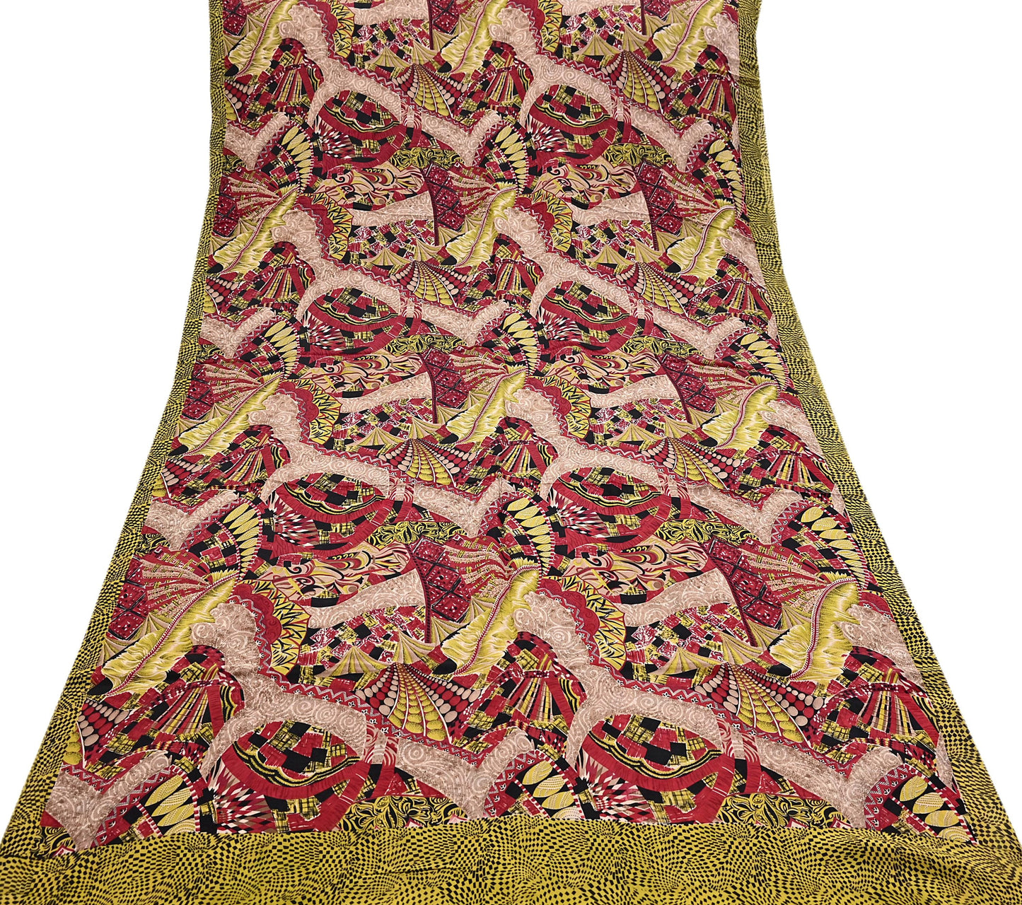 Indian Vintage Sari Black & Red Pure Crepe Silk Printed Sarees 5yd Sewing Floral Soft Craft Fabric Wrap Dress making Crafting Quilting