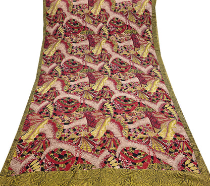 Indian Vintage Sari Black & Red Pure Crepe Silk Printed Sarees 5yd Sewing Floral Soft Craft Fabric Wrap Dress making Crafting Quilting