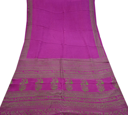 Indian Vintage Sari Pure Crepe Silk Mukesh Work Printed Saree 5yard Sewing Soft Craft Fabric Ethnic Dress making For Crafting Quilting