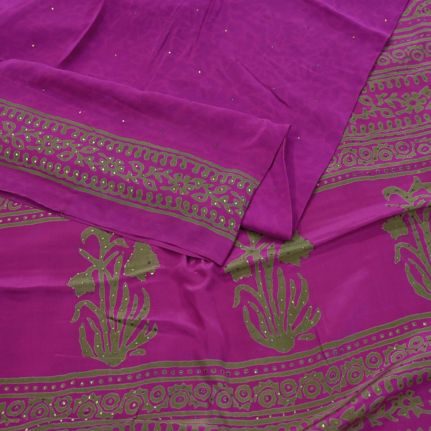Indian Vintage Sari Pure Crepe Silk Mukesh Work Printed Saree 5yard Sewing Soft Craft Fabric Ethnic Dress making For Crafting Quilting