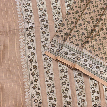 Indian Vintage Sari Beige Heavy Pure Silk Woven Banarasi Brocade Saree Fabric 5Yd Ethnic Dress making Crafting Bollywood Dress Designing