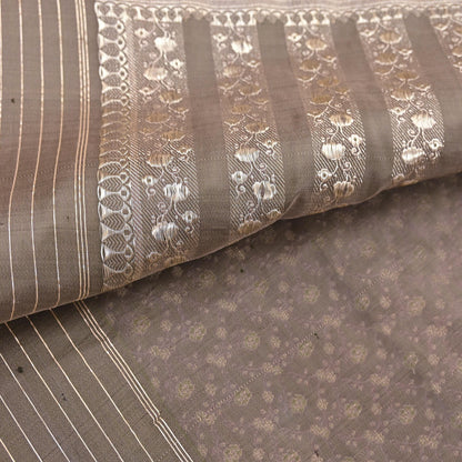 Indian Vintage Sari Beige Heavy Pure Silk Woven Banarasi Brocade Saree Fabric 5Yd Ethnic Dress making Crafting Bollywood Dress Designing