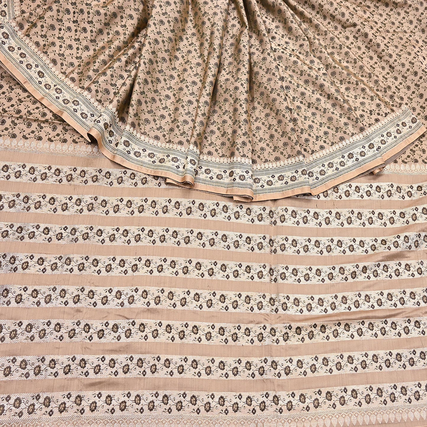 Indian Vintage Sari Beige Heavy Pure Silk Woven Banarasi Brocade Saree Fabric 5Yd Ethnic Dress making Crafting Bollywood Dress Designing