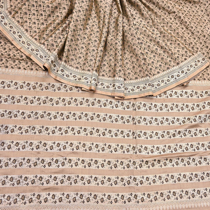 Indian Vintage Sari Beige Heavy Pure Silk Woven Banarasi Brocade Saree Fabric 5Yd Ethnic Dress making Crafting Bollywood Dress Designing
