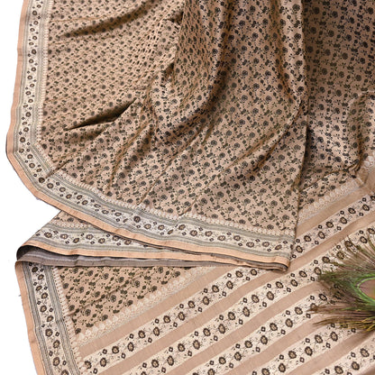 Indian Vintage Sari Beige Heavy Pure Silk Woven Banarasi Brocade Saree Fabric 5Yd Ethnic Dress making Crafting Bollywood Dress Designing