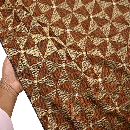 Indian Vintage Brown Heavy Dupatta Long Stole Chanderi Hand Embroidered Bagh Phulkari Stole Scarves Golden lace