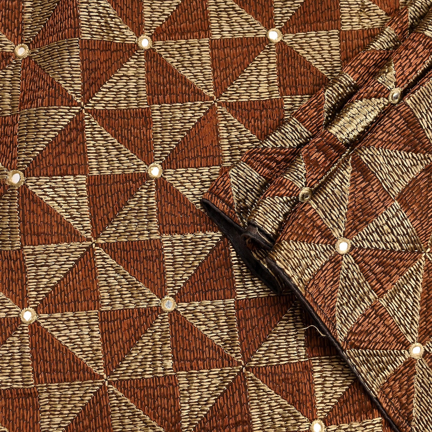 Indian Vintage Brown Heavy Dupatta Long Stole Chanderi Hand Embroidered Bagh Phulkari Stole Scarves Golden lace