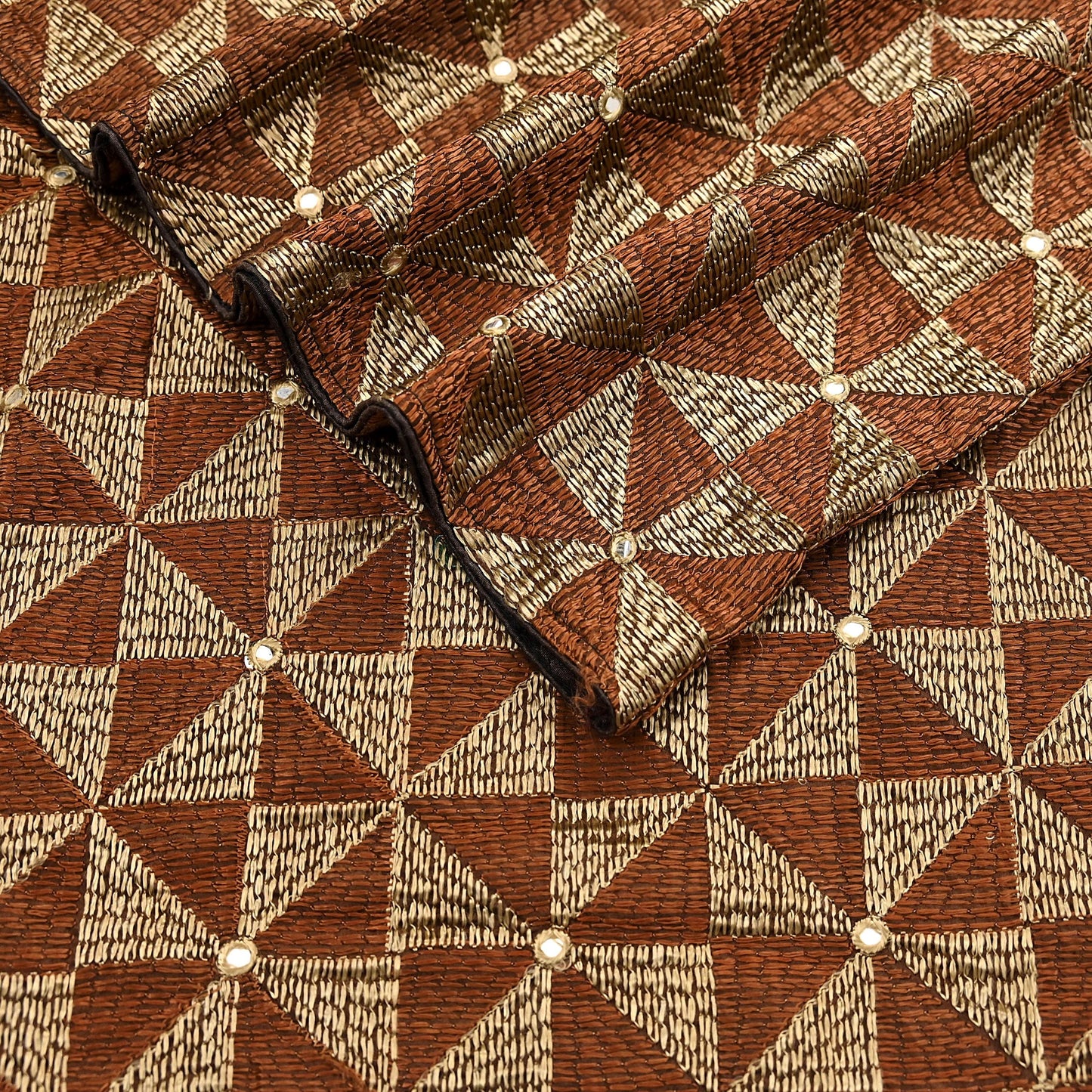 Indian Vintage Brown Heavy Dupatta Long Stole Chanderi Hand Embroidered Bagh Phulkari Stole Scarves Golden lace