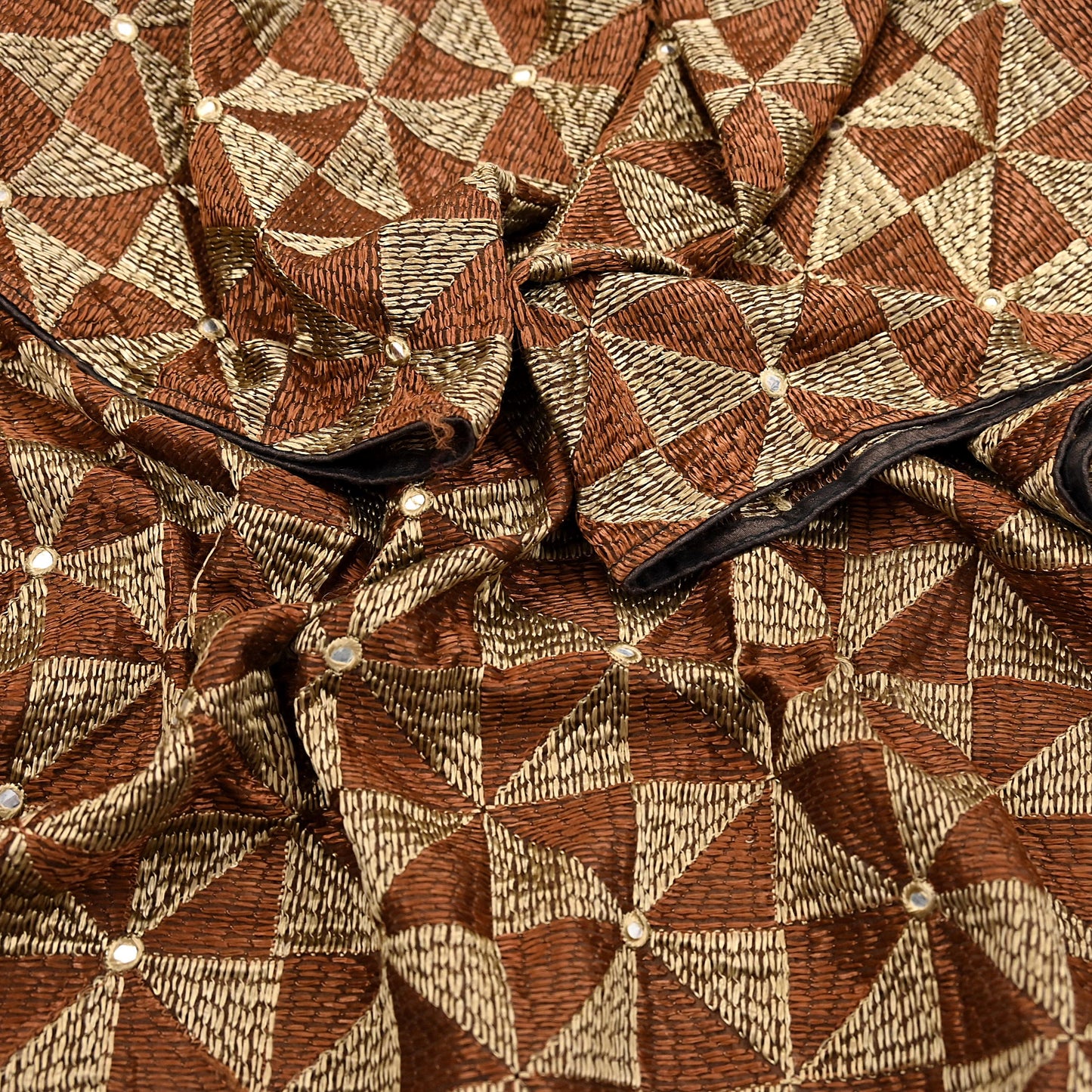 Indian Vintage Brown Heavy Dupatta Long Stole Chanderi Hand Embroidered Bagh Phulkari Stole Scarves Golden lace