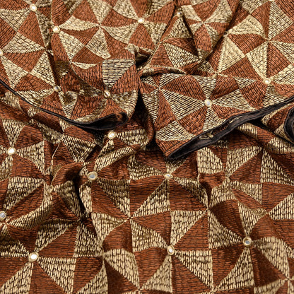 Indian Vintage Brown Heavy Dupatta Long Stole Chanderi Hand Embroidered Bagh Phulkari Stole Scarves Golden lace