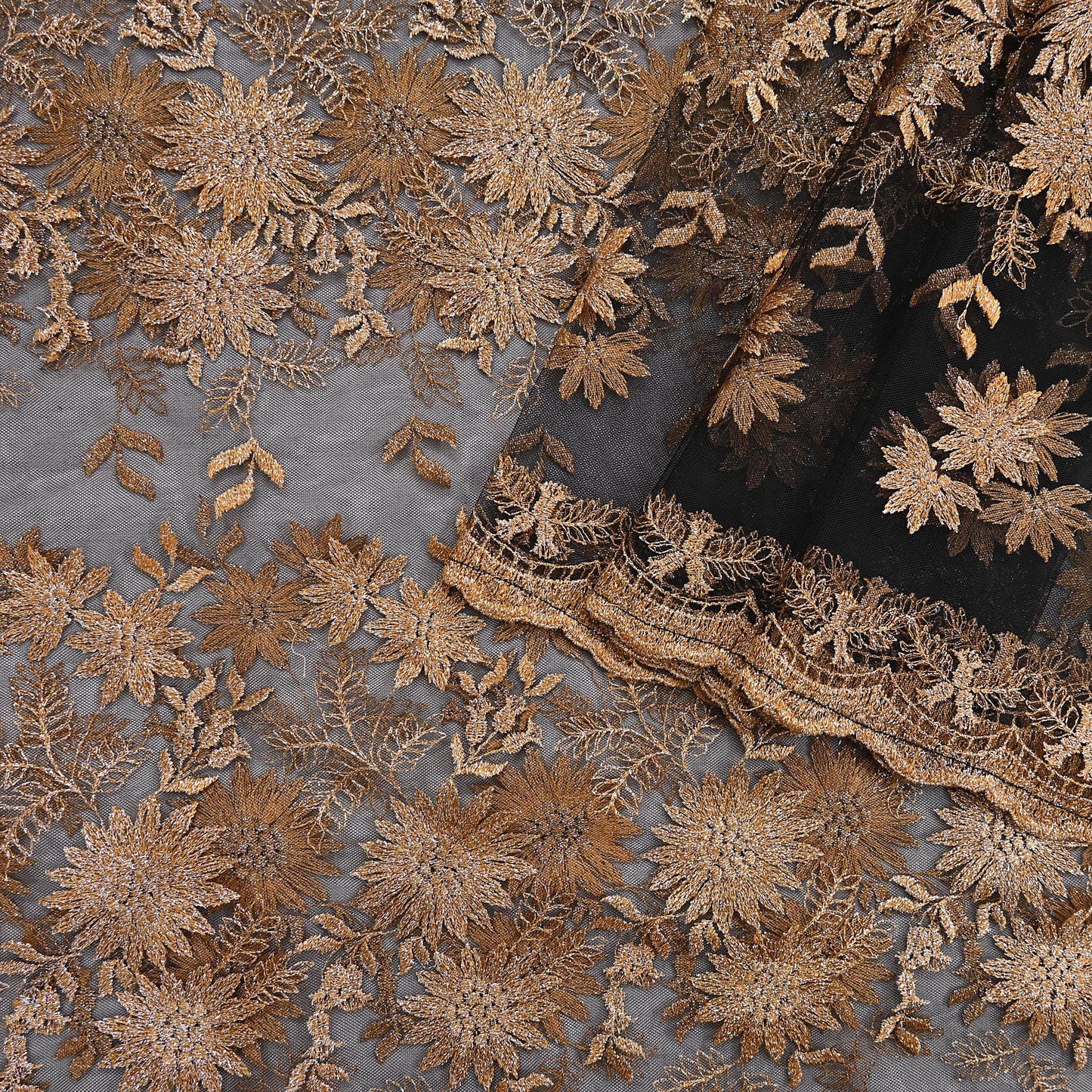 Indian Vintage Black Saree Net/Mesh Embroidered Sari Craft Fabric Floral 5Yd Zari Ethnic