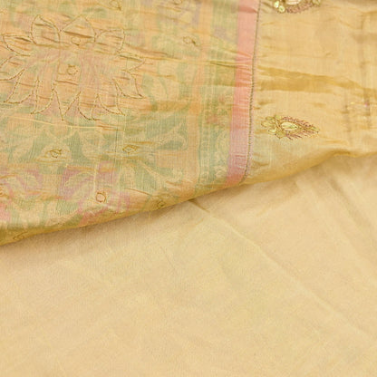 Indian Vintage Yellow Sarees Hand Embroidered Chanderi Sari Fabric 6Yd Sewing Ethnic Zardozi Zari Floral Dress making