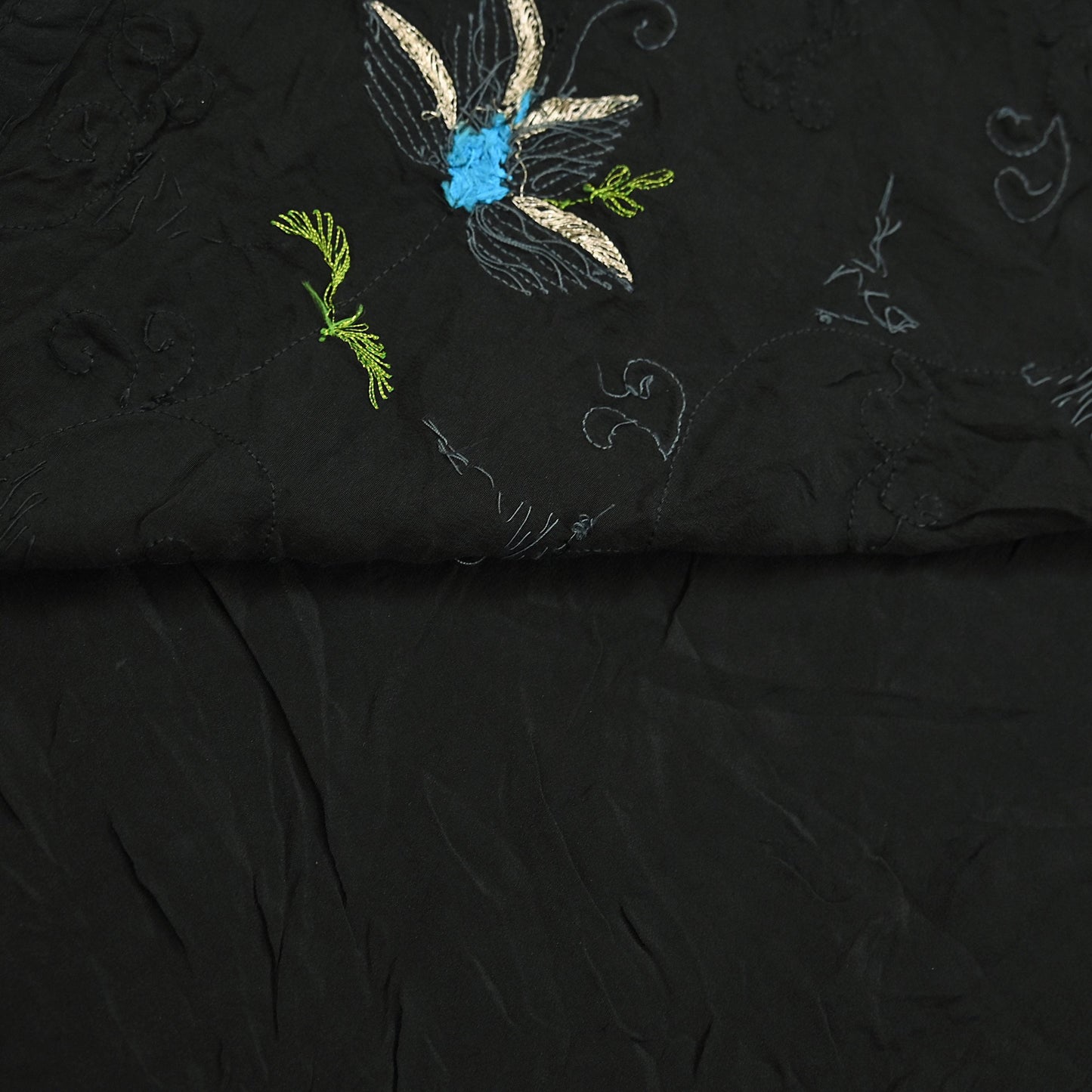Indian Vintage Black Saree Pure Crepe Silk Hand Embroidered Sari Craft Fabric 5Yd Sewing Soft Zardozi/Dabka Sequins Wedding/Bridal Sarees