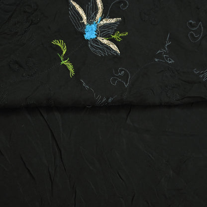 Indian Vintage Black Saree Pure Crepe Silk Hand Embroidered Sari Craft Fabric 5Yd Sewing Soft Zardozi/Dabka Sequins Wedding/Bridal Sarees