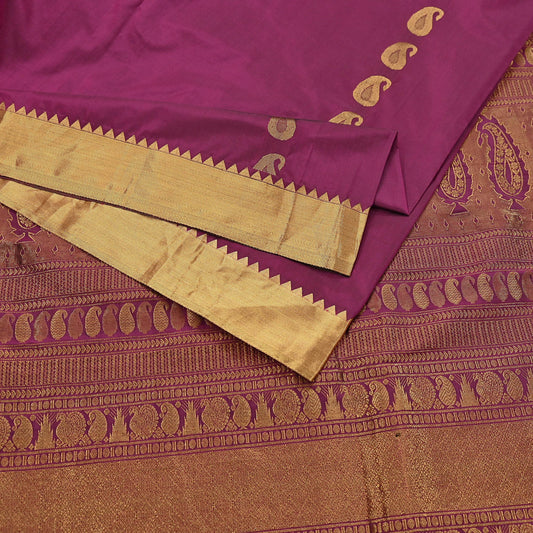 Vintage Heavy Sari Purple Hand Woven Kanjivaram Artificial Silk Sarees Zari 5Yd Floral Craft Fabric Dress making Crafting Quilting