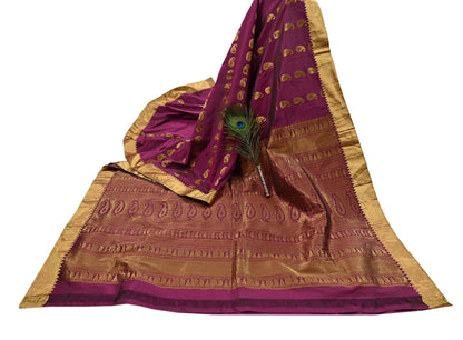 Vintage Heavy Sari Purple Hand Woven Kanjivaram Artificial Silk Sarees Zari 5Yd Floral Craft Fabric Dress making Crafting Quilting