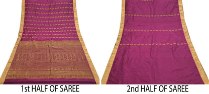 Vintage Heavy Sari Purple Hand Woven Kanjivaram Artificial Silk Sarees Zari 5Yd Floral Craft Fabric Dress making Crafting Quilting