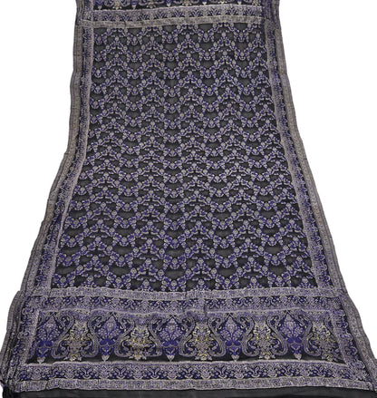 Indian Vintage Black Dupatta Long Stole Pure Georgette Silk Hand Woven Scarves Veil Scarf Wrap Hippie Boho Soft